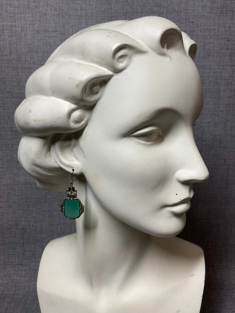Art Deco 1930s Chrysoprase Marcasite Sterling Silver Earrings Antique